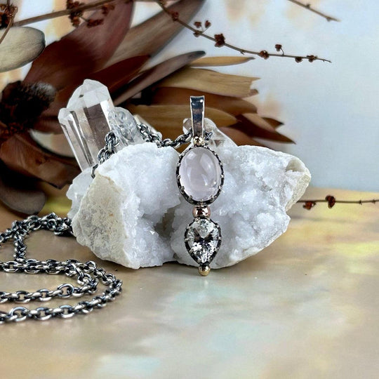 Rose Quartz & Killiecrankie Diamond Pendant & Chain By Lauren Harris