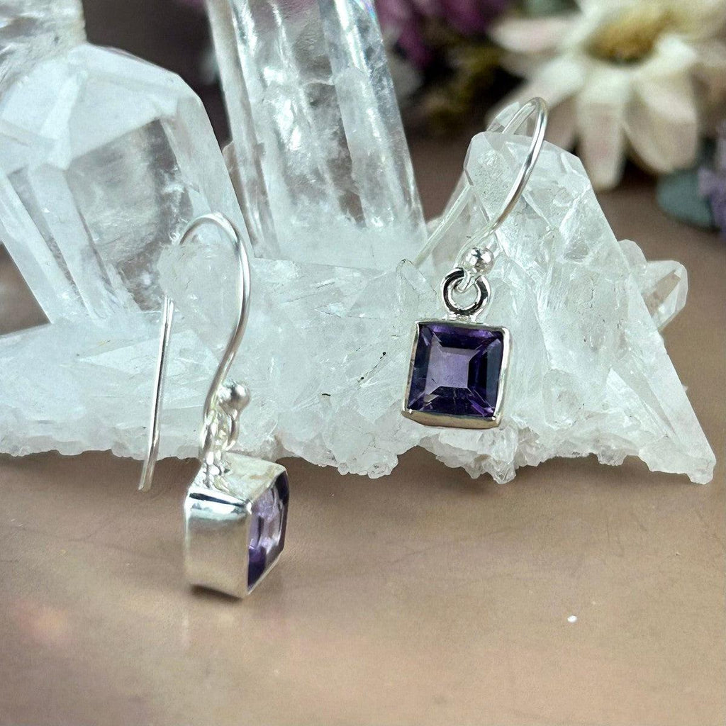 Amethyst Small Square Drop Earrings