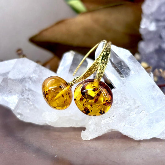 Baltic Amber Ball Gold Drop Earrings
