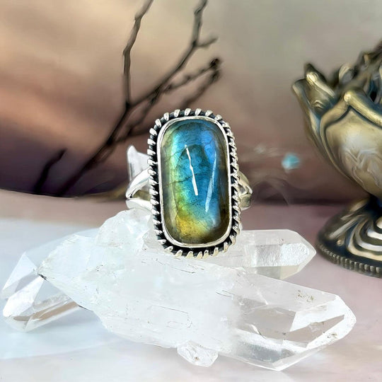 Labradorite Rectangle Ornate Ring
