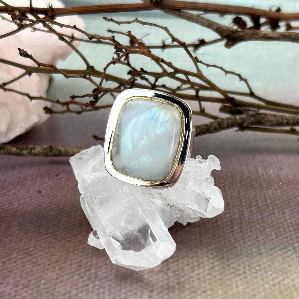 White Labradorite Square Ring