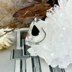 Hammered Silver Black Crystal Ring