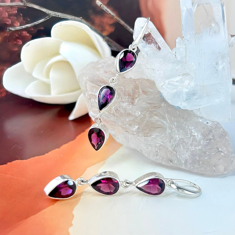 Pink Tourmaline Pear Cut Triple Drop Earrings