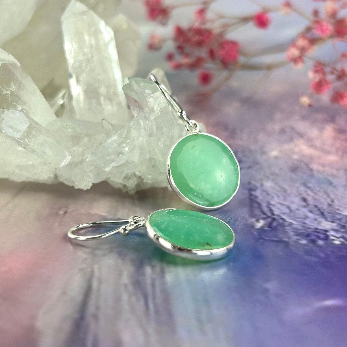 Green Chalcedony Disc Earrings