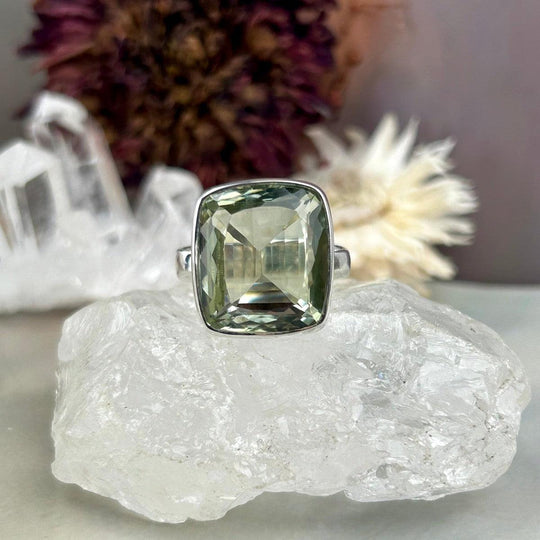 Green Amethyst Rectangular Cut Ring