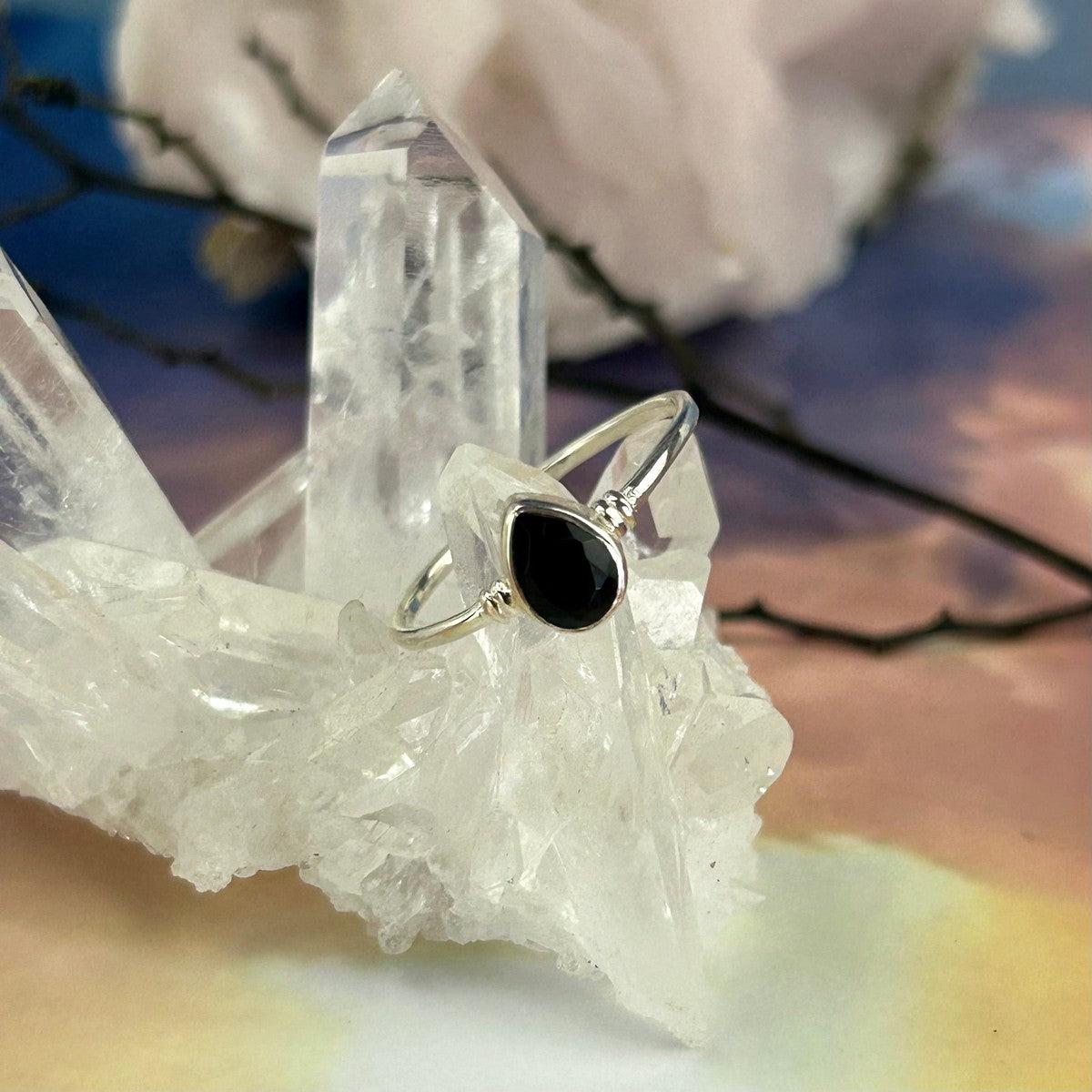 Black Onyx Thin Band Ring