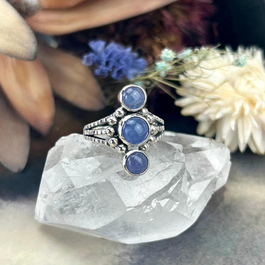 Tanzanite Three Stone Ornate Ring