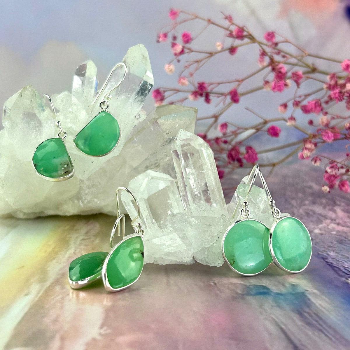 Green Chalcedony Sterling Silver Earrings