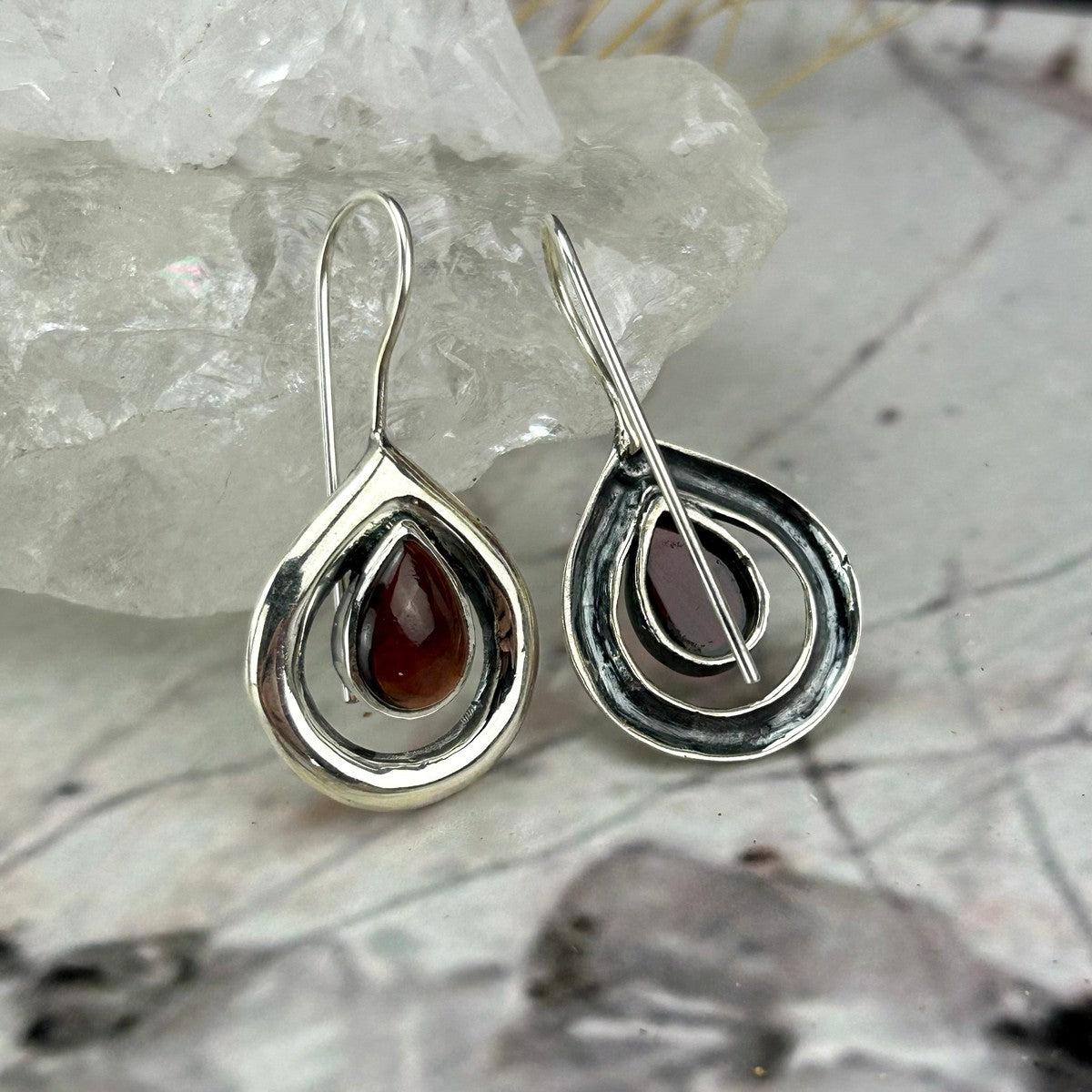 Garnet Teardrop Contemporary Drop Earrings