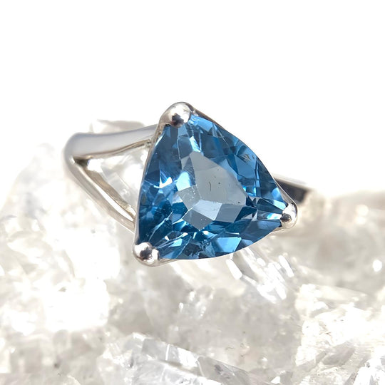 Swiss Blue Topaz Trillion Cut Ring
