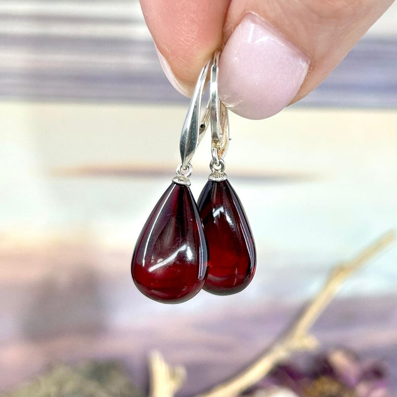 Real Red Amber Earrings