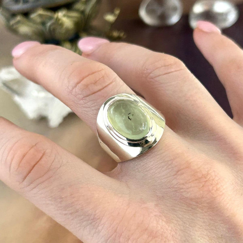 Large Oval Prehnite Ring