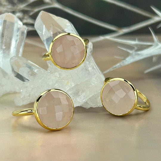 Rose Quartz Round Gold Ring