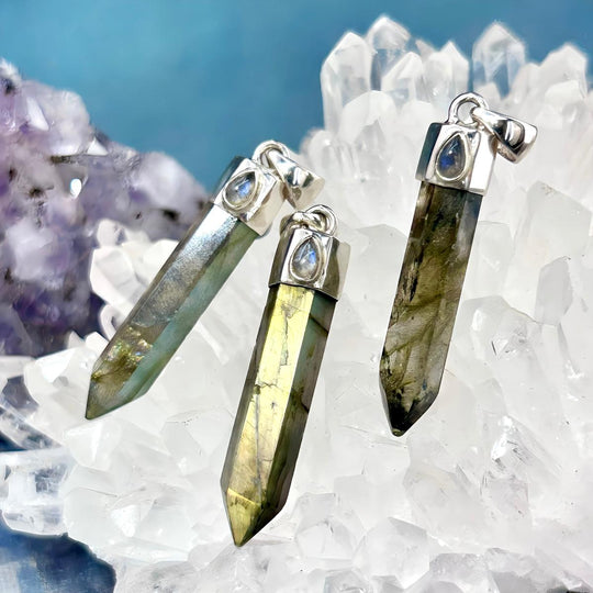 Labradorite Crystal Point Pendants