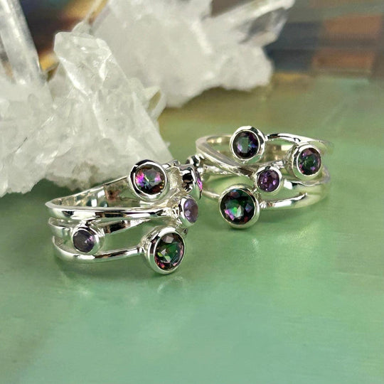Mystic Topaz & Amethyst Cluster Multi Stone Ring
