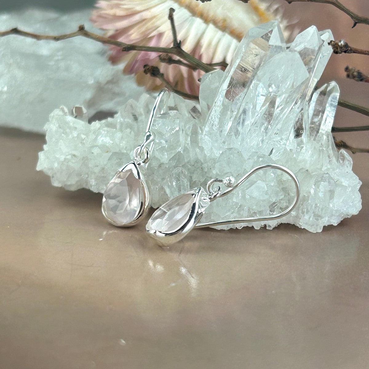 Rose Quartz Pear Cut Earrings
