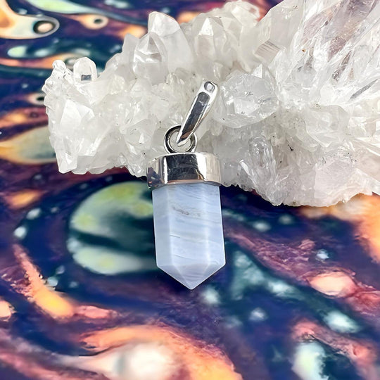 Blue Lace Agate Crystal Point Pendant