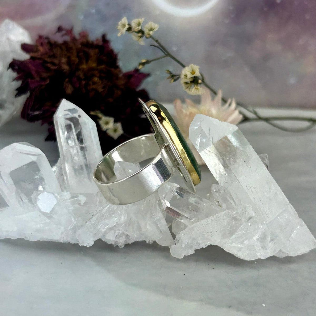 Green Kyanite Gold And Silver Ring