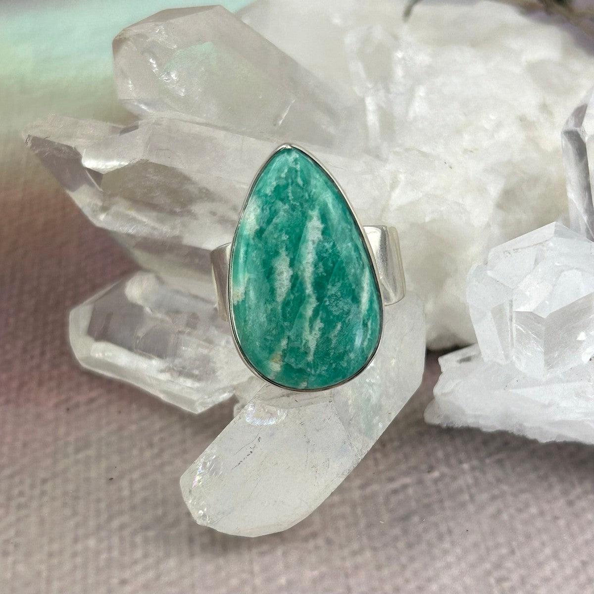 Amazonite Teardrop Rings