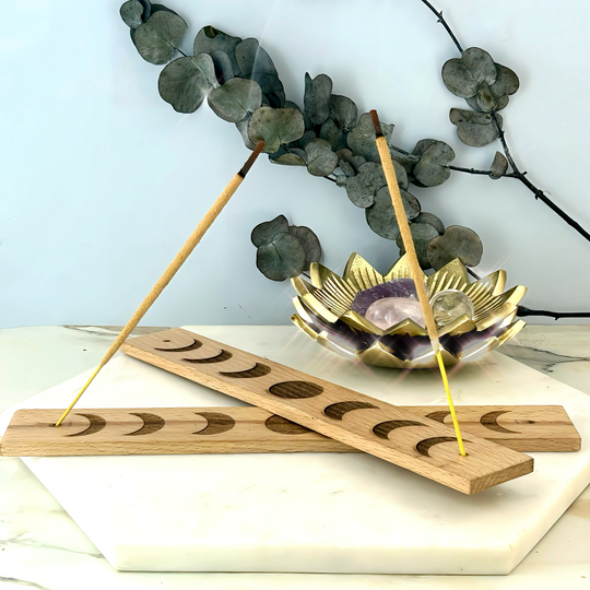 Moon Phase Wood Incense Holder