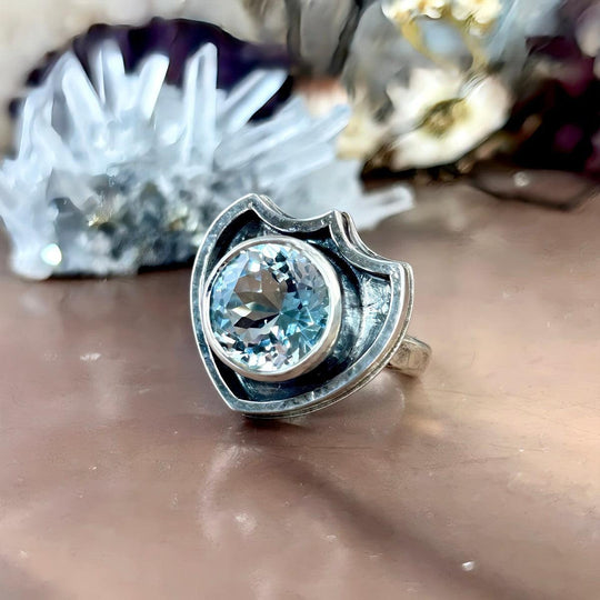 Natural Light Blue Topaz (Sri Lankan) Shield Ring By Lauren Harris
