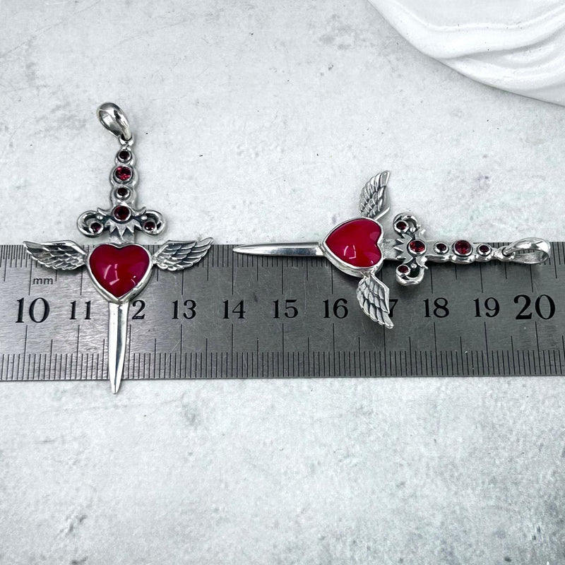 Dagger Through Winged Heart Pendant