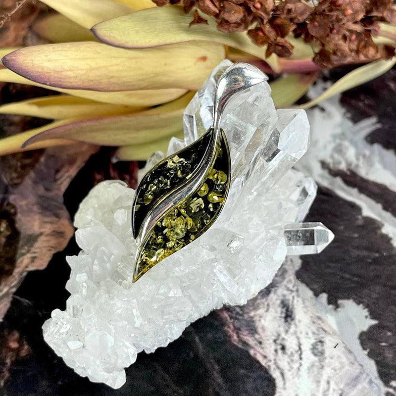 Green Amber Leaf Pendant
