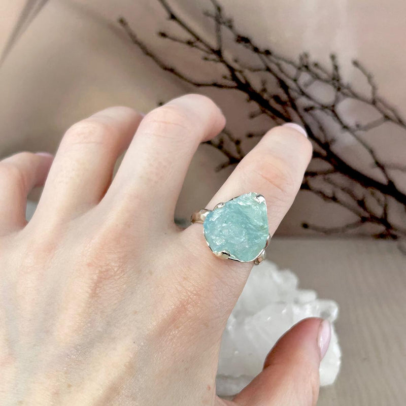 Large Size Raw Aquamarine Ring