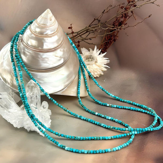 Turquoise 2mm Square Faceted Bead Necklace