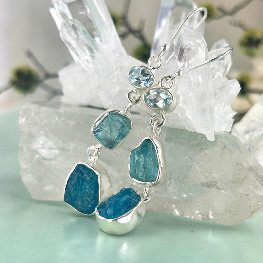 Multi Apatite & Blue Topaz Triple Drop Earrings