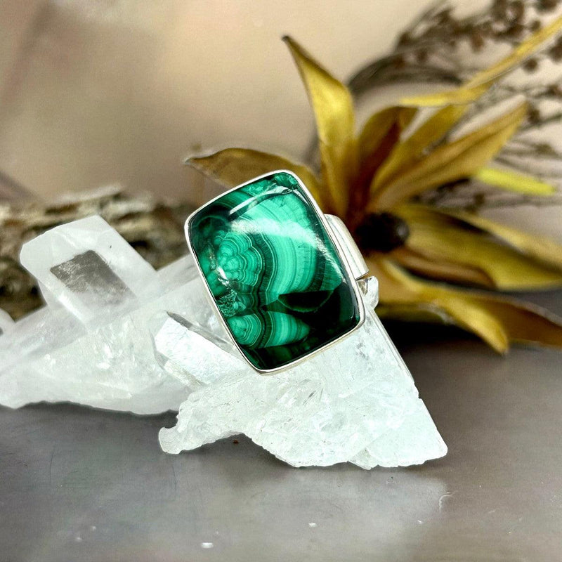 Unisex Large Size Malachite Ring