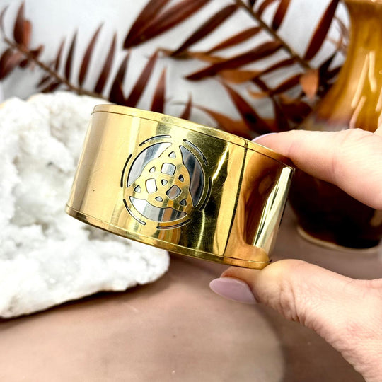 Triquetra Brass Wide Cuff Bracelet
