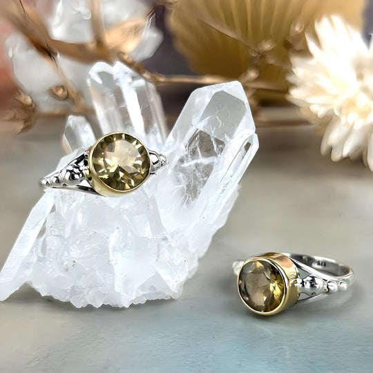 Citrine Brilliant Cut Brass & Silver Band Ring