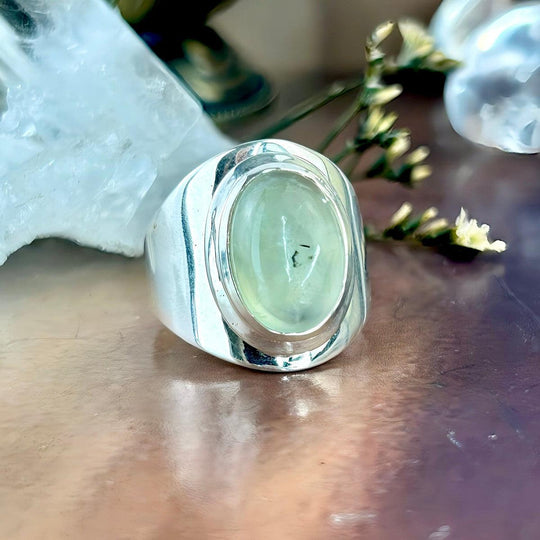 Prehnite Oval Wide Band Ring