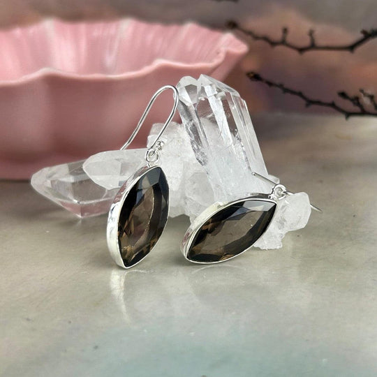 Smokey Quartz Marquise Cut Drop Earrings