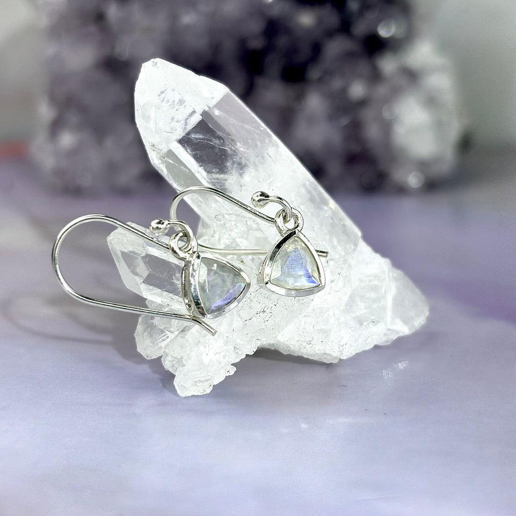 Trillion Cut Moonstone Drop Earrings