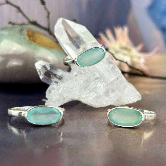 Pale Green Chalcedony Oval Cut Ring