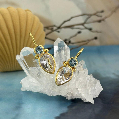 Blue Topaz And Clear Quartz Earrings