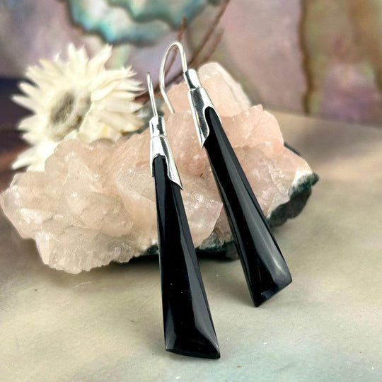 Black Onyx Angular Bar Drop Earrings