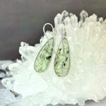 Prehnite With Epidote Elongated Teardrop Drop Earrings