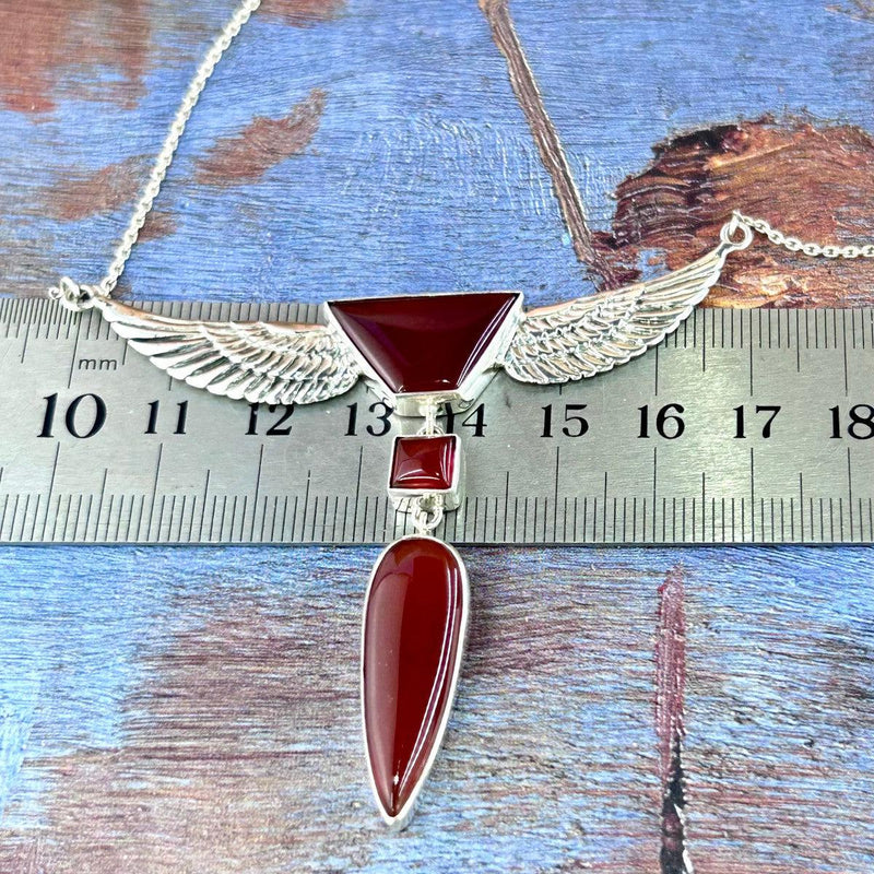 Carnelian Geometric Shapes Winged Pendant & Chain Necklace