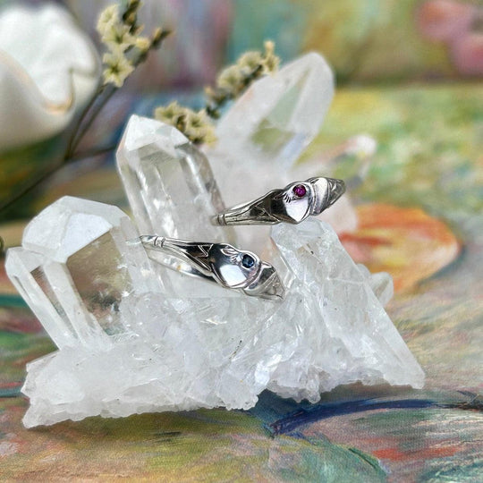 Ruby or Sapphire Vintage Style Double Heart Rings