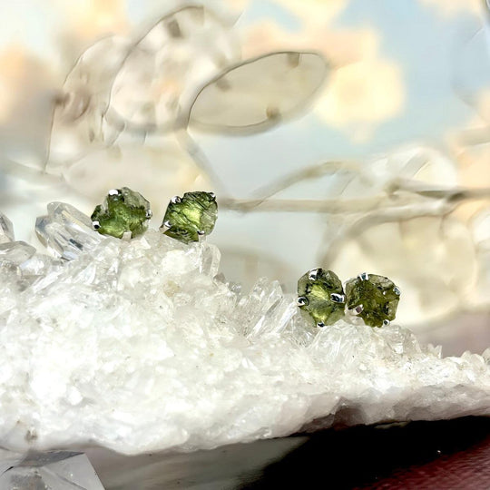 Authentic Moldavite Raw Stud Earrings