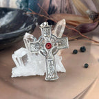 Celtic Viking Cross with Red Rose Pendant