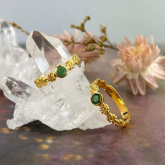 Emerald Gold Flower Band Ring