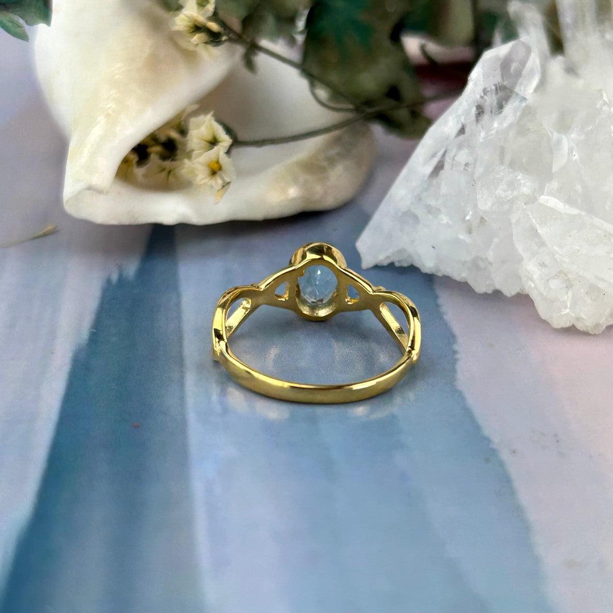 Aquamarine Cross Wave Gold Ring