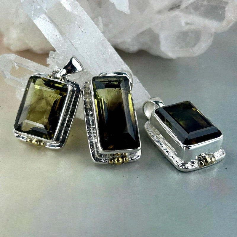 Smokey Lemon Quartz with Phantom Inclusions Rectangle Ornate Pendants