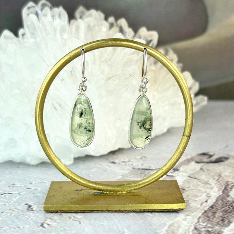 Prehnite With Epidote Elongated Teardrop Drop Earrings