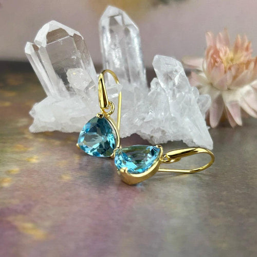 Trillion Cut Blue Topaz Earrings