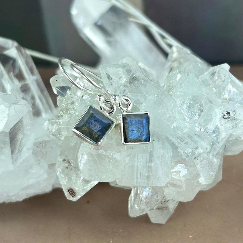 Square Cut Labradorite Earrings